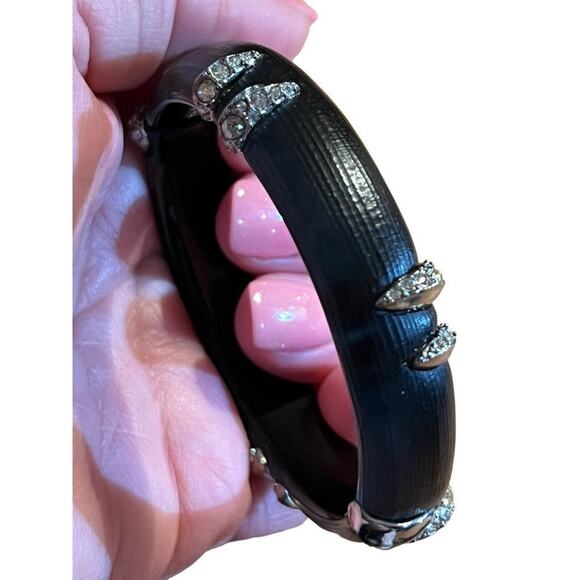 Alexis Bittar Lucite Bangle Bracelet Swarovski Crystal Dark Gray Magnetic - Picture 11 of 11